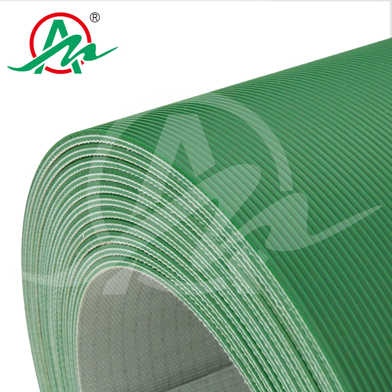 Green long rib pattern PVC conveyor belt