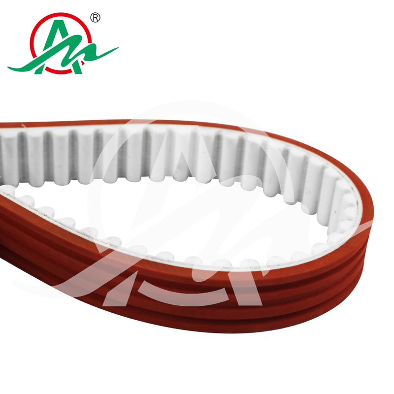 Customized PU timing belt HTD14M with red rubber coat